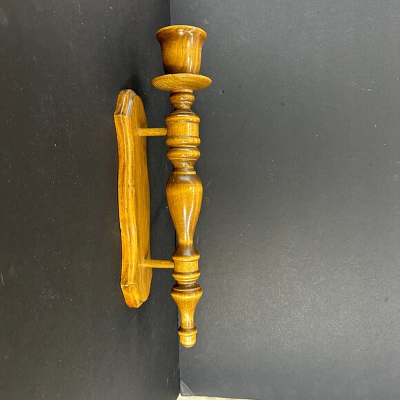 Vintage MCM Hand Turned Wood Candle Wall Sconce Farmhouse Boho Wall Decor 16" M - Picture 3 of 9